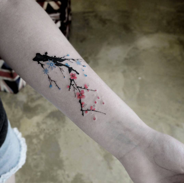 Two-tone cherry blossom branch by Tattoo With Me