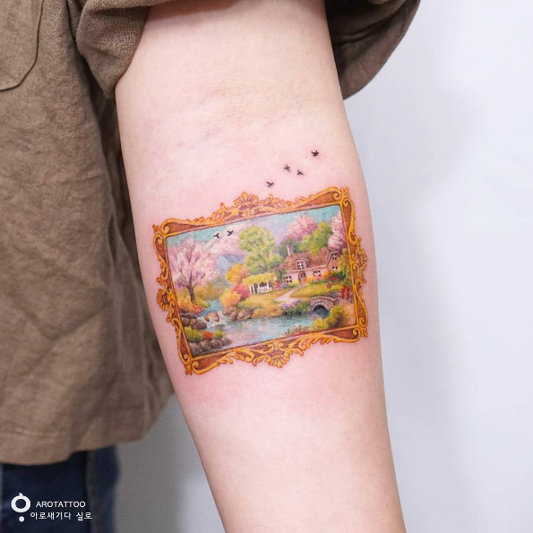 Landscape painting tattoo by Tattooist Silo