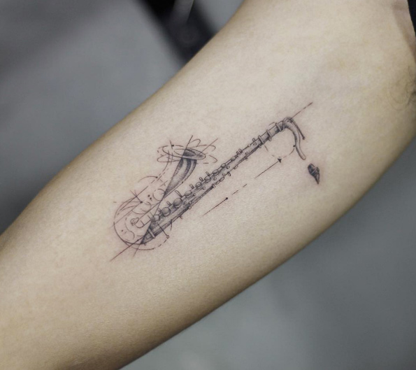 Saxophone tattoo by Hiheadrox