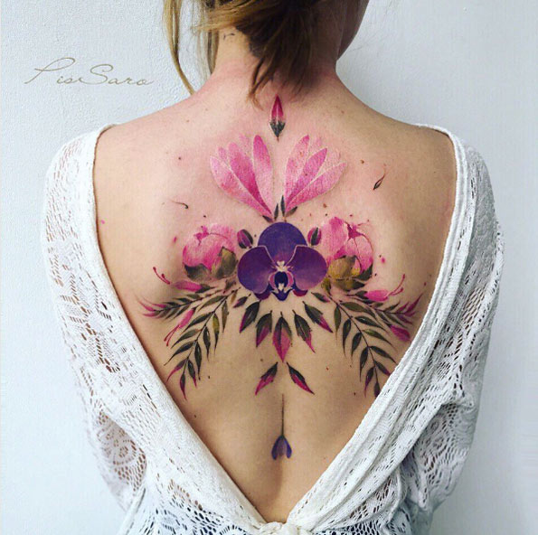 Large floral back piece by Pis Saro