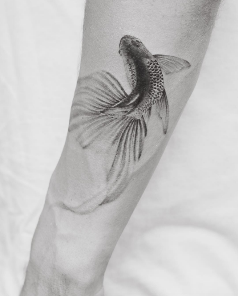 Black and grey ink fish by Tritoan Ly
