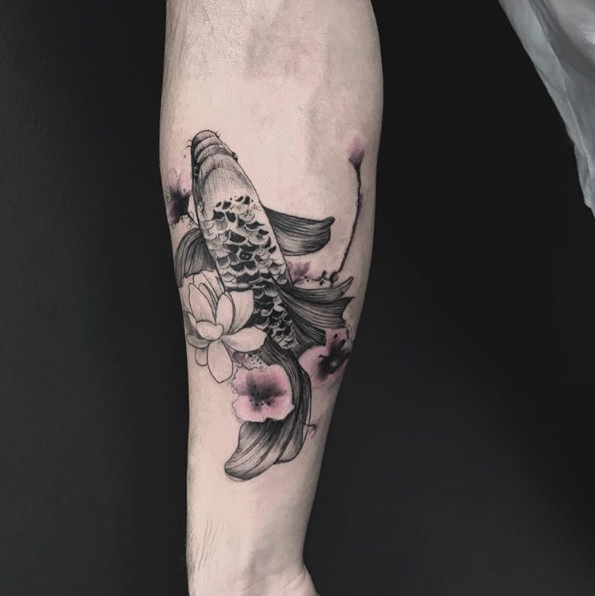 Floral koi tattoo by Resul Odabas