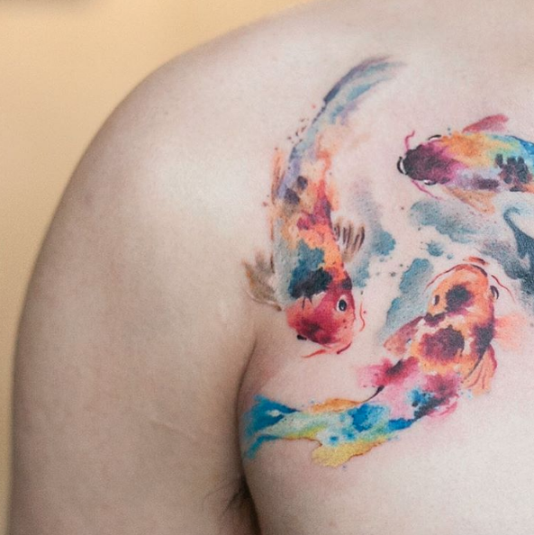 Watercolor koi by Tattooist River