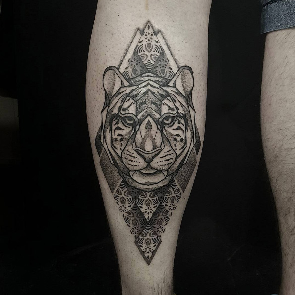 Detailed tiger tattoo by Ben Doukakis