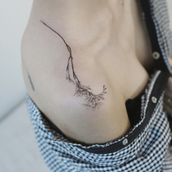 Black and grey ink branch by Tattooist Flower