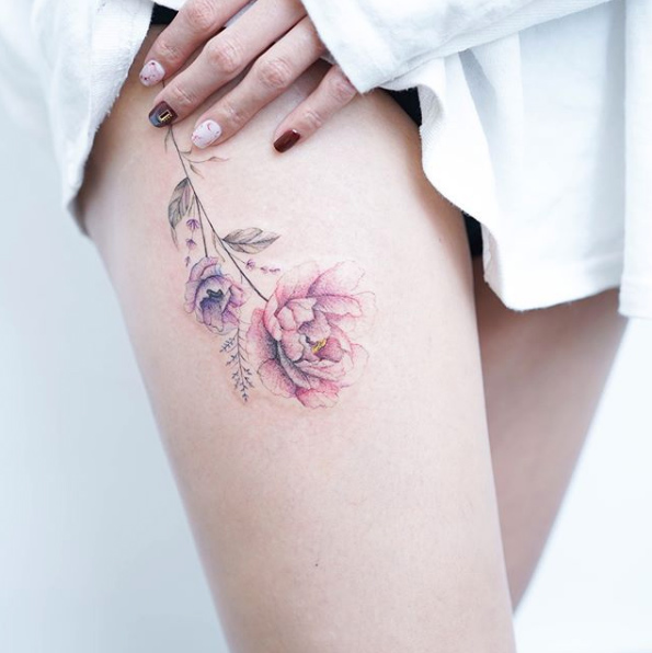 Floral thigh piece by Mini Lau