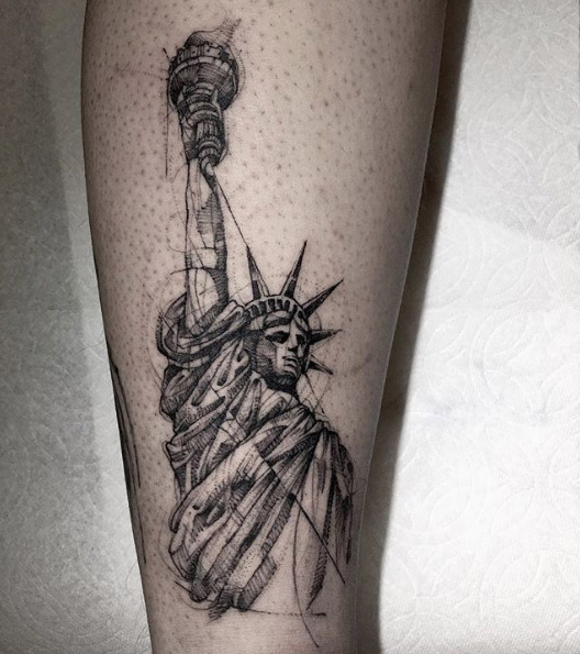 Sketched Statue of Liberty tattoo by BK