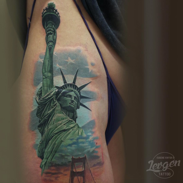 Realistic Statue of Liberty tattoo by Levgen