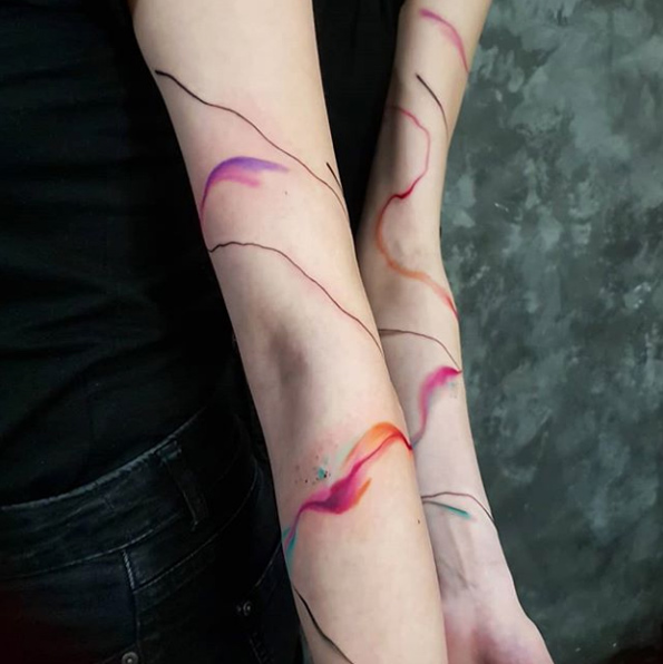Watercolor sister tattoos by Simona Blanar