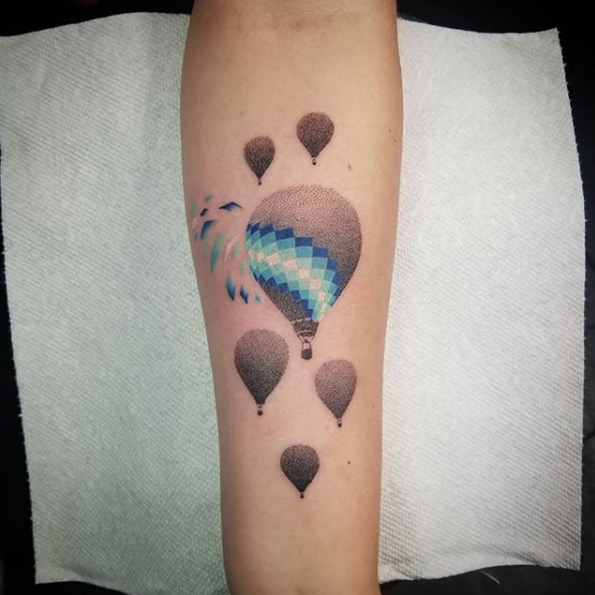 Dotwork hot air balloons by Aaron Is