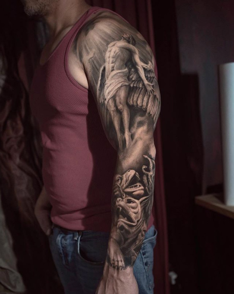 Black and grey ink sleeve by Darwin Enriquez