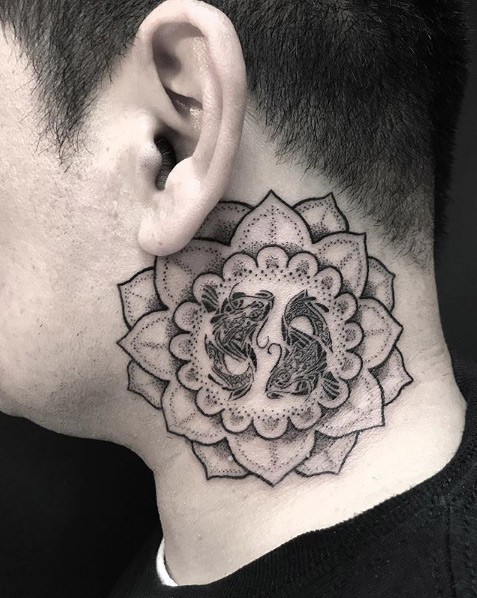 Pisces neck tattoo by Man Yao