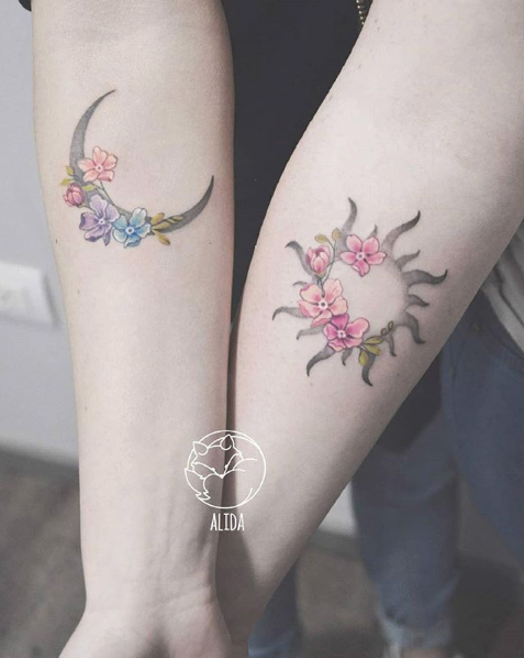 Floral sun and moon by Alida