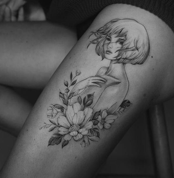 Audrey Kawasaki thigh piece by Tritoan Ly