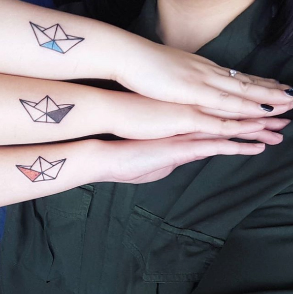 Paper boat sister tattoos by Tran Lexuan