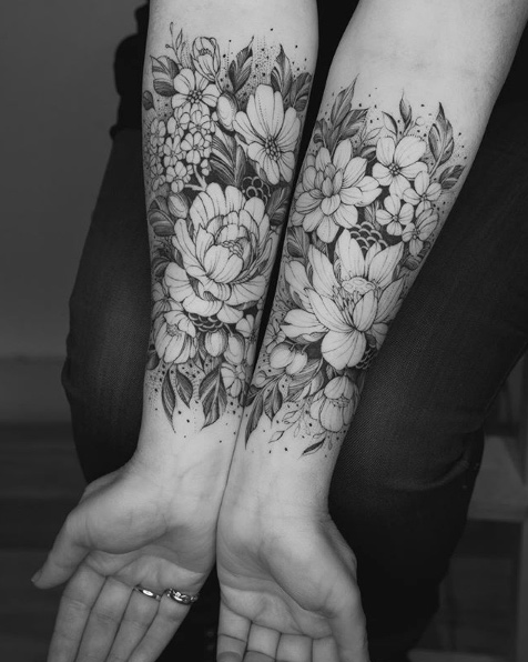 Black and grey ink florals by Tritoan Ly