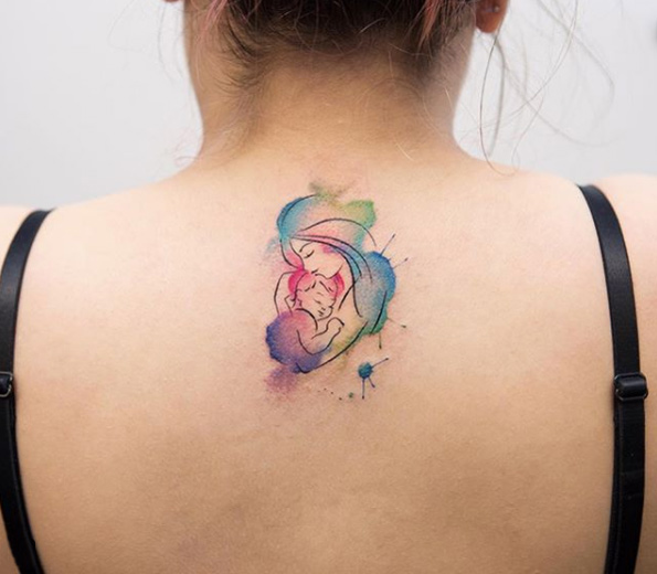 Watercolor mother daughter tattoo by Georgia Grey
