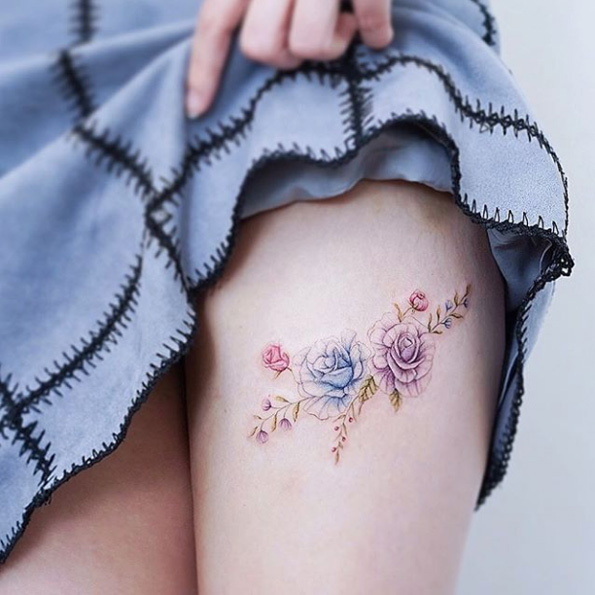 Floral thigh piece by Mini Lau