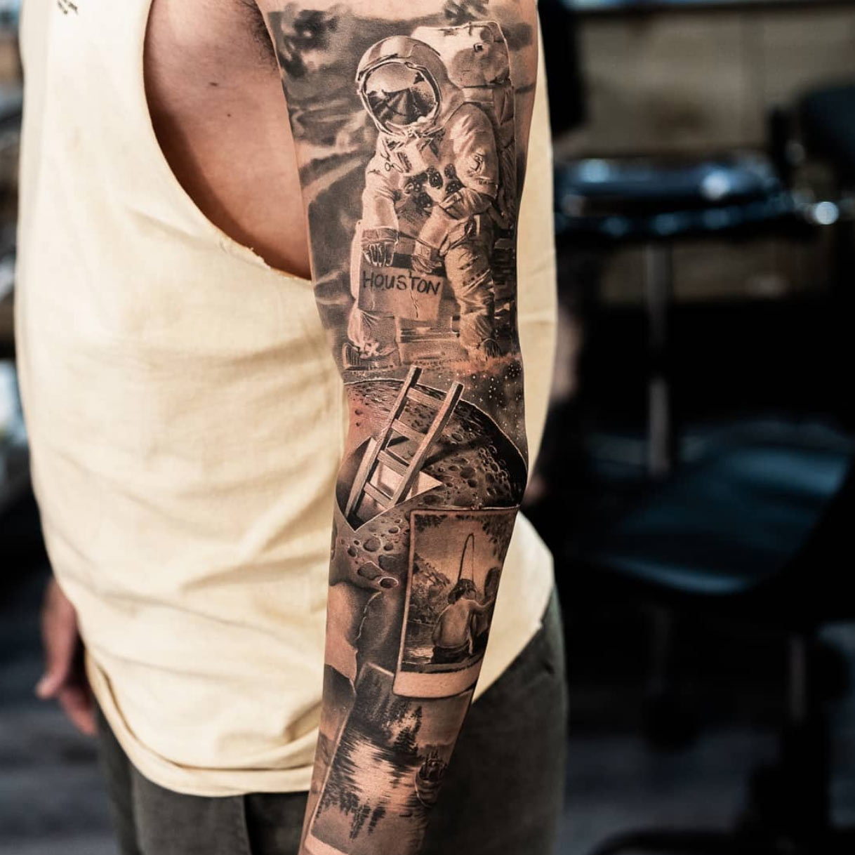 Space sleeve tattoo by Dani Ginzburg